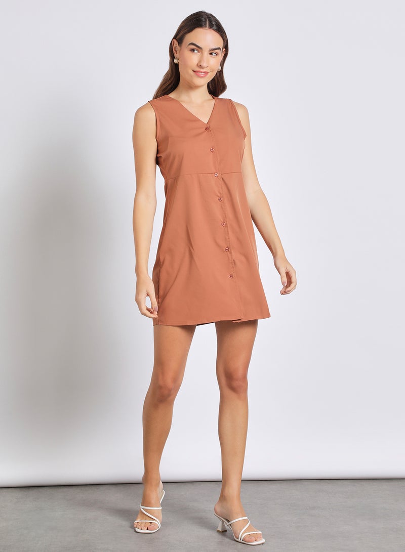 Women'S Casual Mini Sleeveless Plain Basic Dress Brown