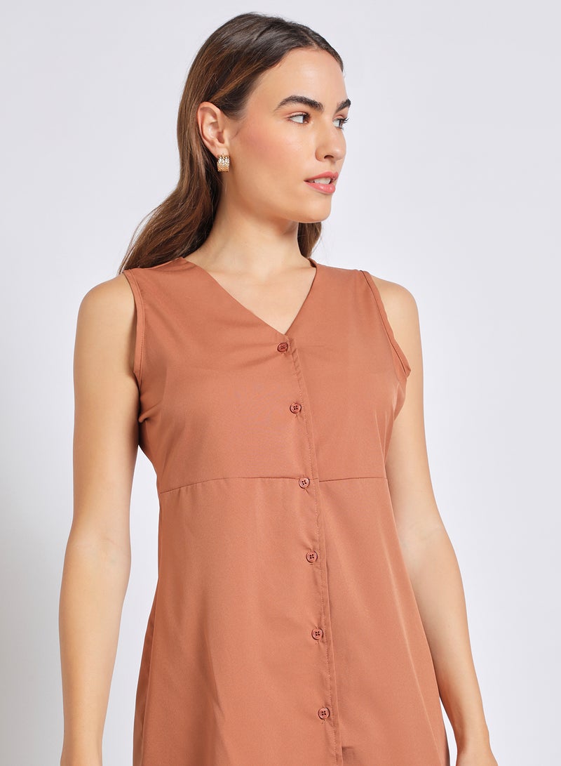 Women'S Casual Mini Sleeveless Plain Basic Dress Brown