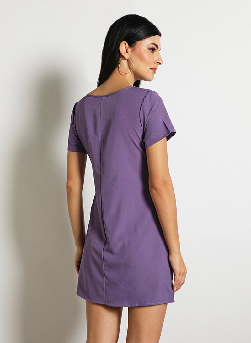 Aila - Women'S Casual Mini Short Sleeve Plain Basic Dress With Belt Purple - Image 1