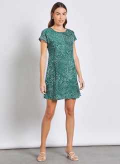 Women'S Casual Mini Short Sleeve Printed Dress Green