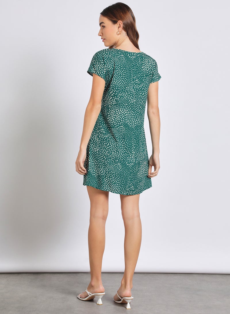 Aila - Women'S Casual Mini Short Sleeve Printed Dress Green - Image 1