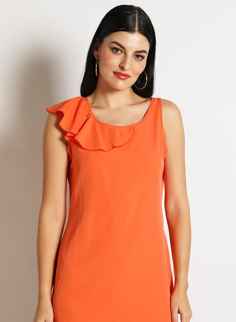 Women'S Casual Midi Sleeveless Plain Basic Dress Orange - v1636606692/N47960020V_4