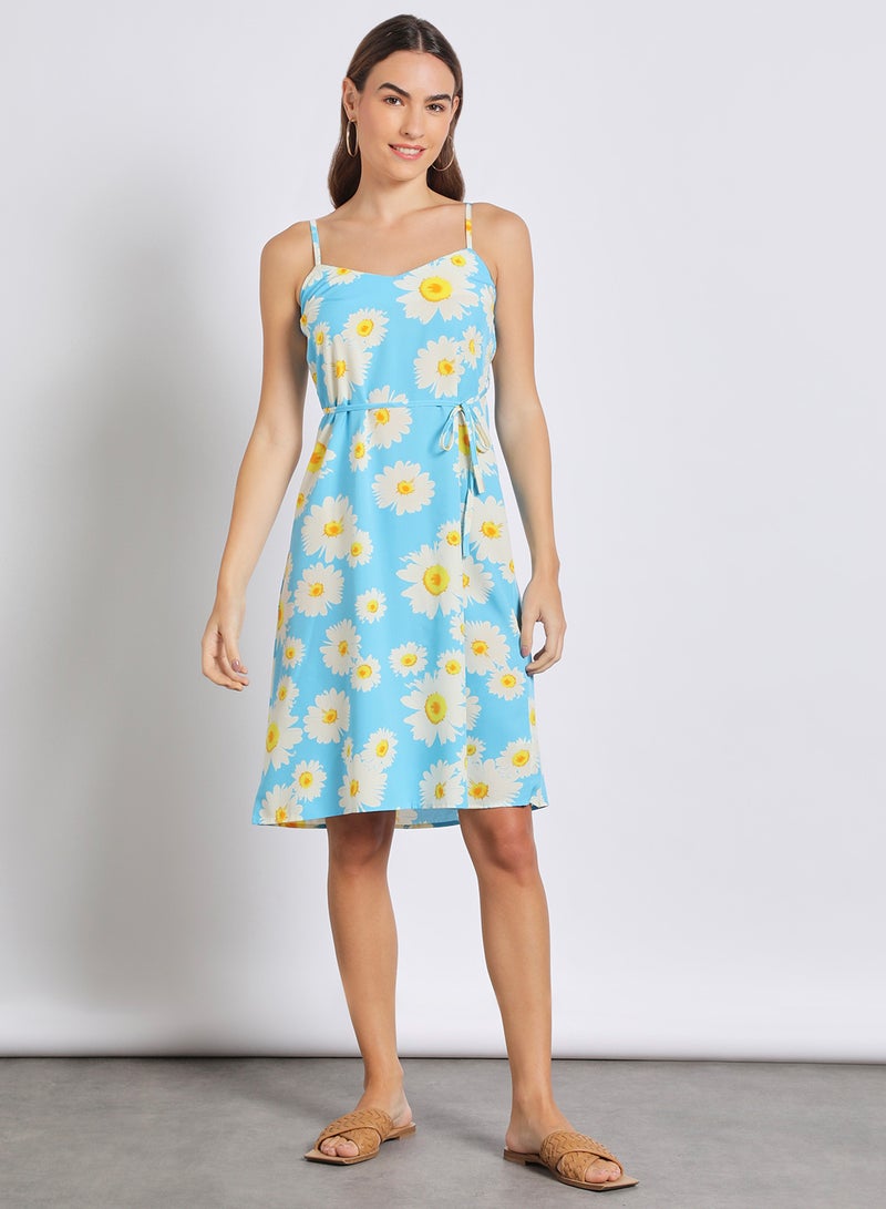 Aila - Women'S Casual Knee Length Straps Floral Dress Blue/White - Image 1
