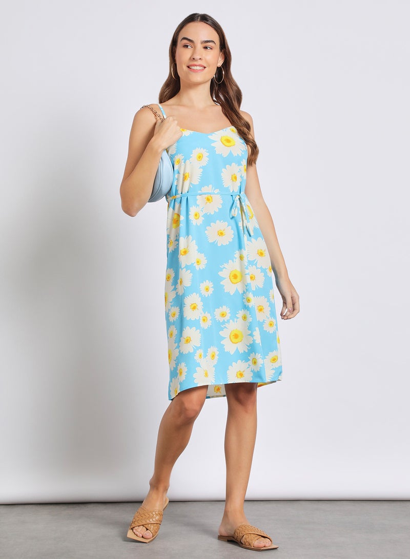 Aila - Women'S Casual Knee Length Straps Floral Dress Blue/White - Image 1