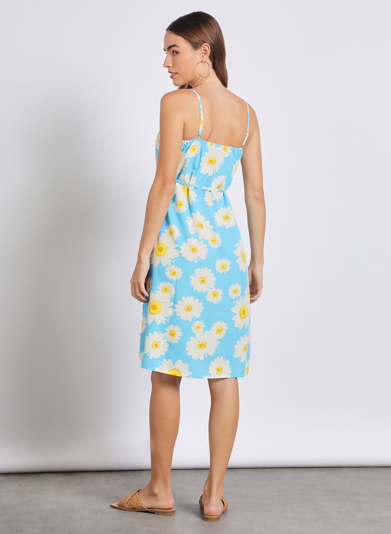 Aila - Women'S Casual Knee Length Straps Floral Dress Blue/White - Image 1