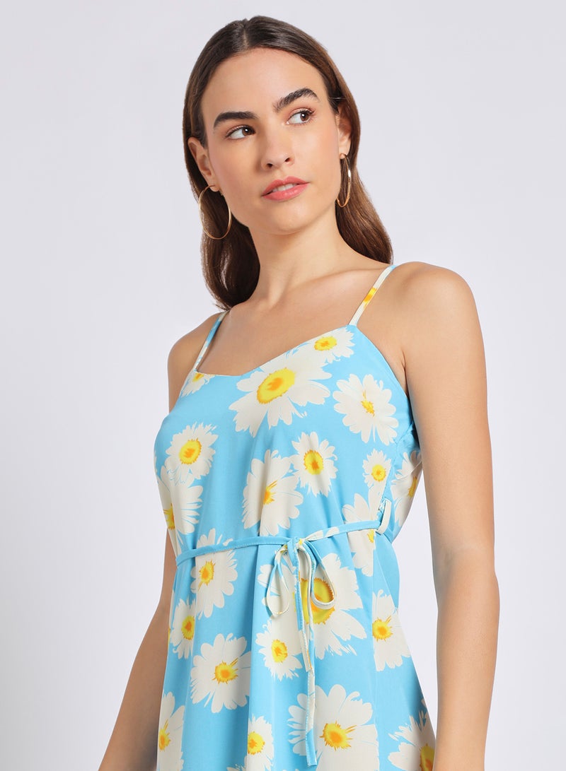 Aila - Women'S Casual Knee Length Straps Floral Dress Blue/White - Image 1