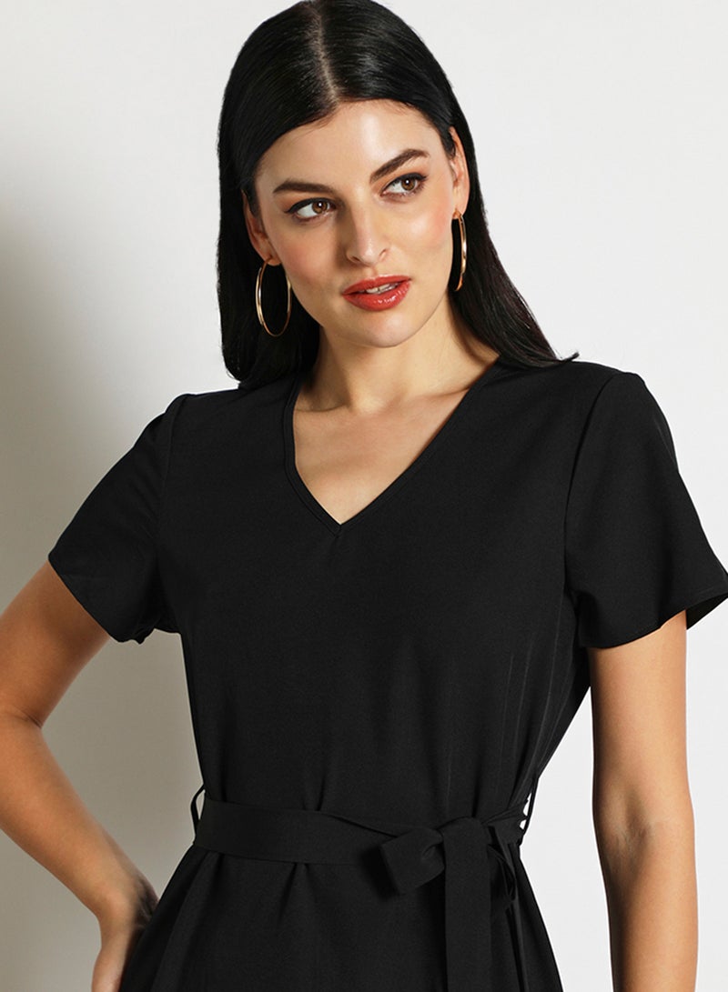 Aila - Women'S Casual Mini Short Sleeve Plain Basic Dress Black - Image 1