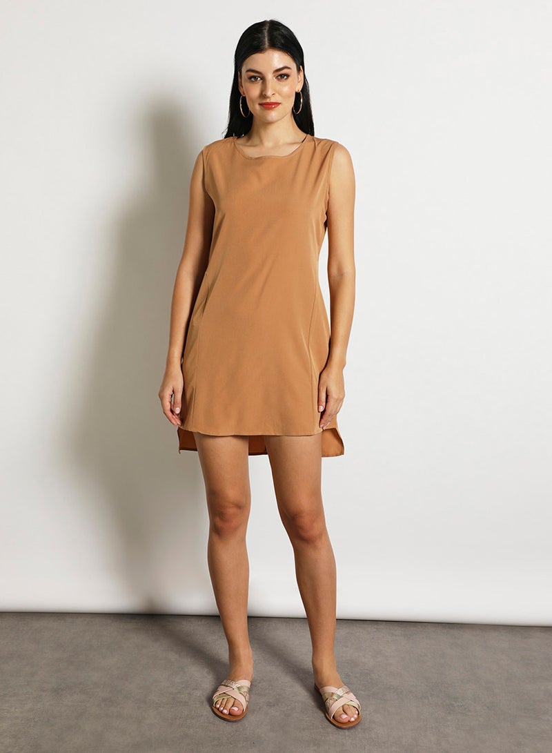 Aila Women'S Casual Midi Sleeveless Plain Basic Dress Brown  - Image 2