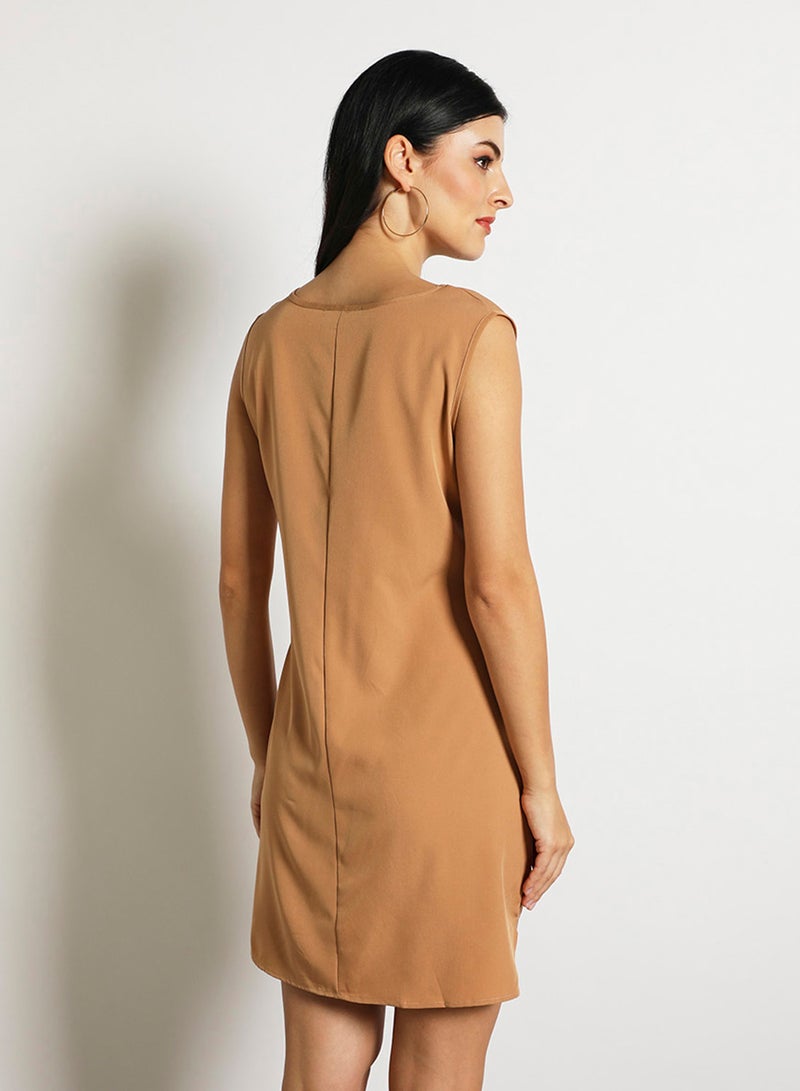Aila Women'S Casual Midi Sleeveless Plain Basic Dress Brown  - Image 3