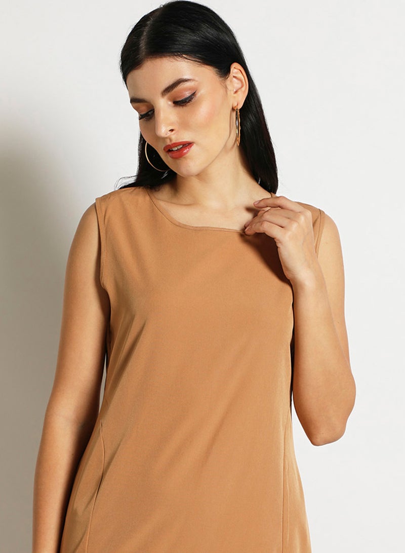 Aila Women'S Casual Midi Sleeveless Plain Basic Dress Brown  - Image 4