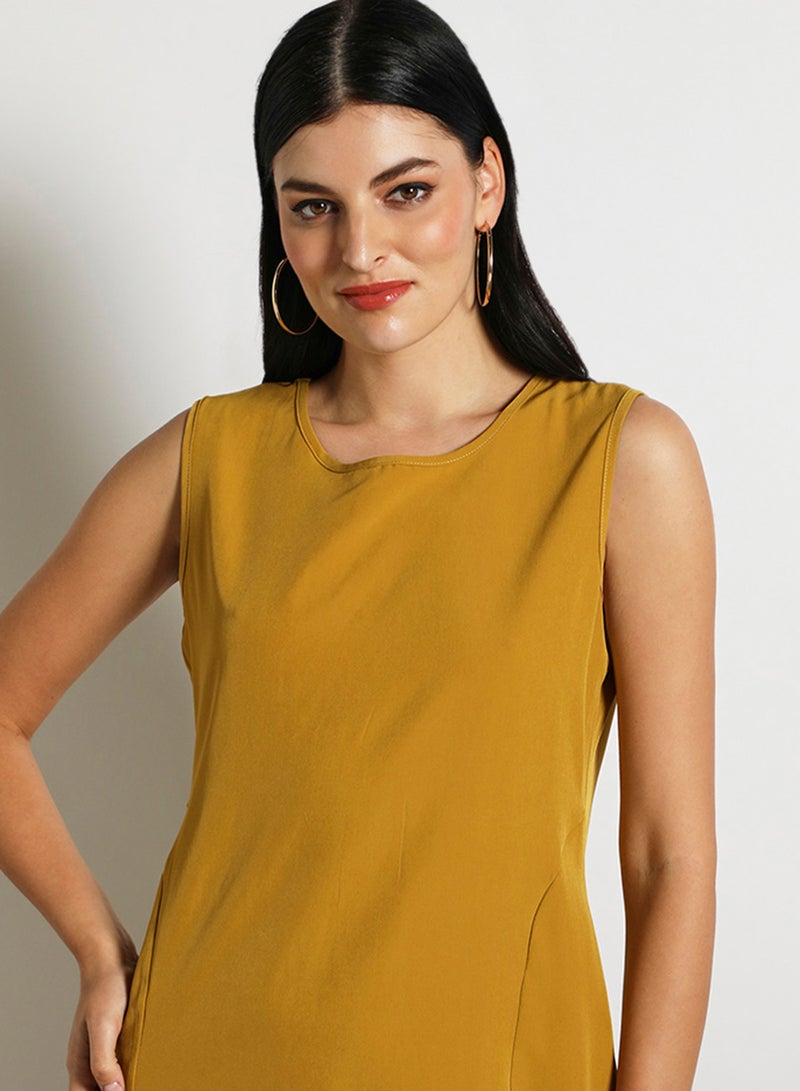 Aila - Women'S Casual Midi Sleeveless Plain Basic Dress Yellow - Image 1