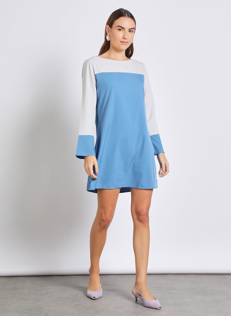 Aila Women'S Casual Mini Long Sleeve Contrast Dress Blue/White - Image 1