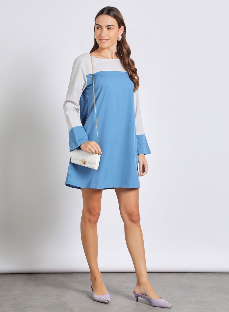 Aila Women'S Casual Mini Long Sleeve Contrast Dress Blue/White - Image 2