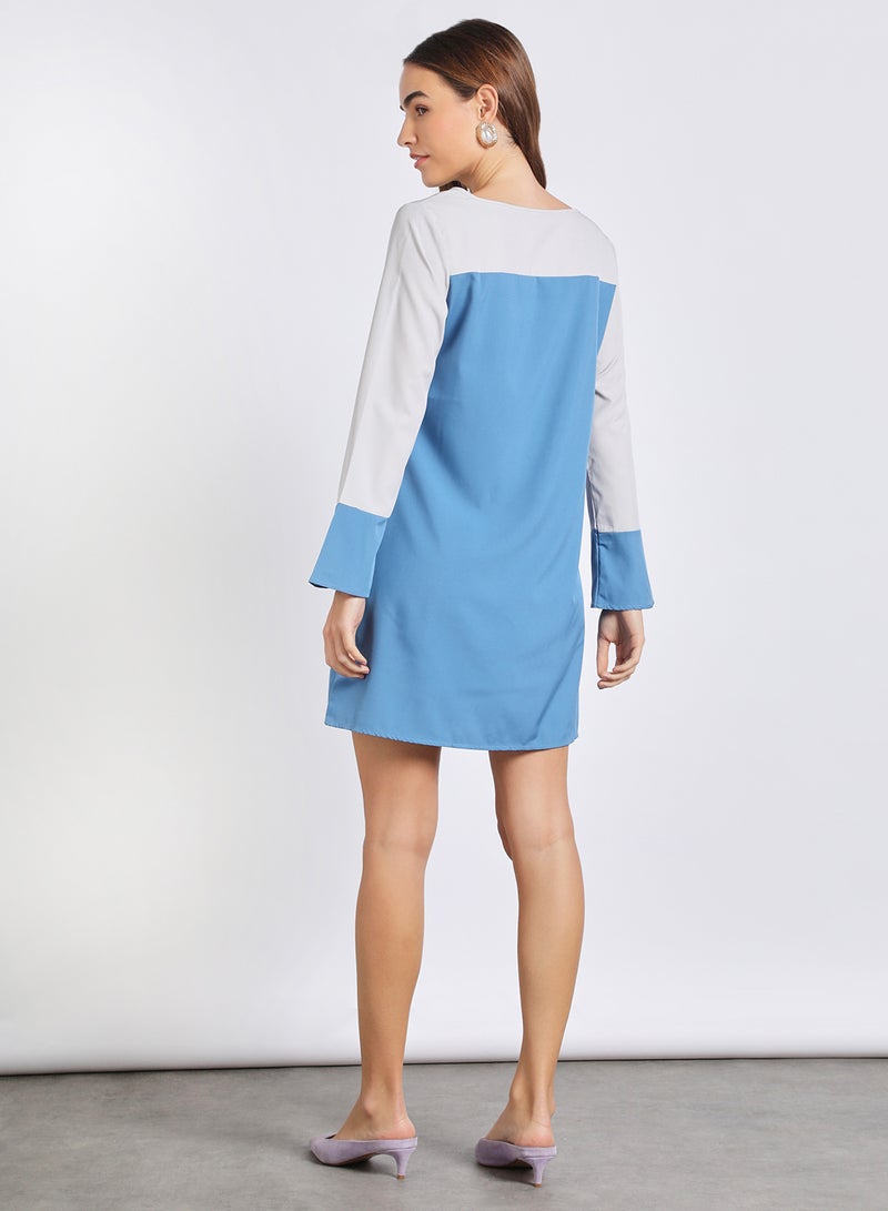 Aila Women'S Casual Mini Long Sleeve Contrast Dress Blue/White - Image 3