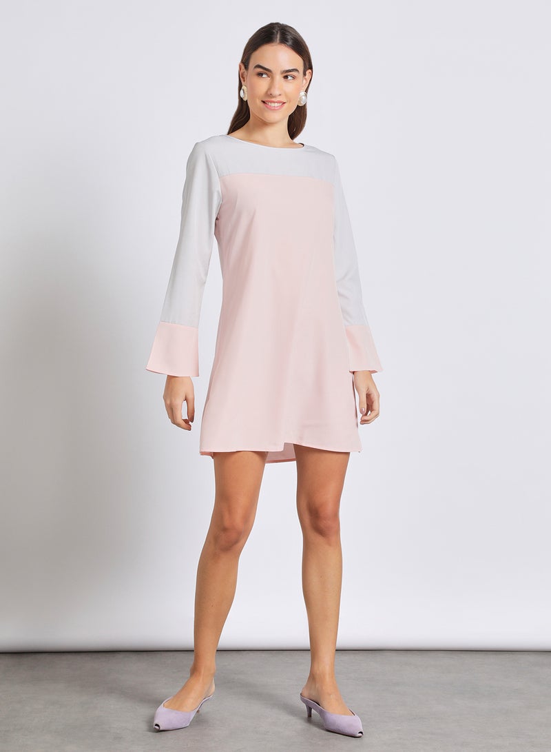 Aila Women'S Casual Mini Long Sleeve Contrast Dress Pink/Grey - Image 1