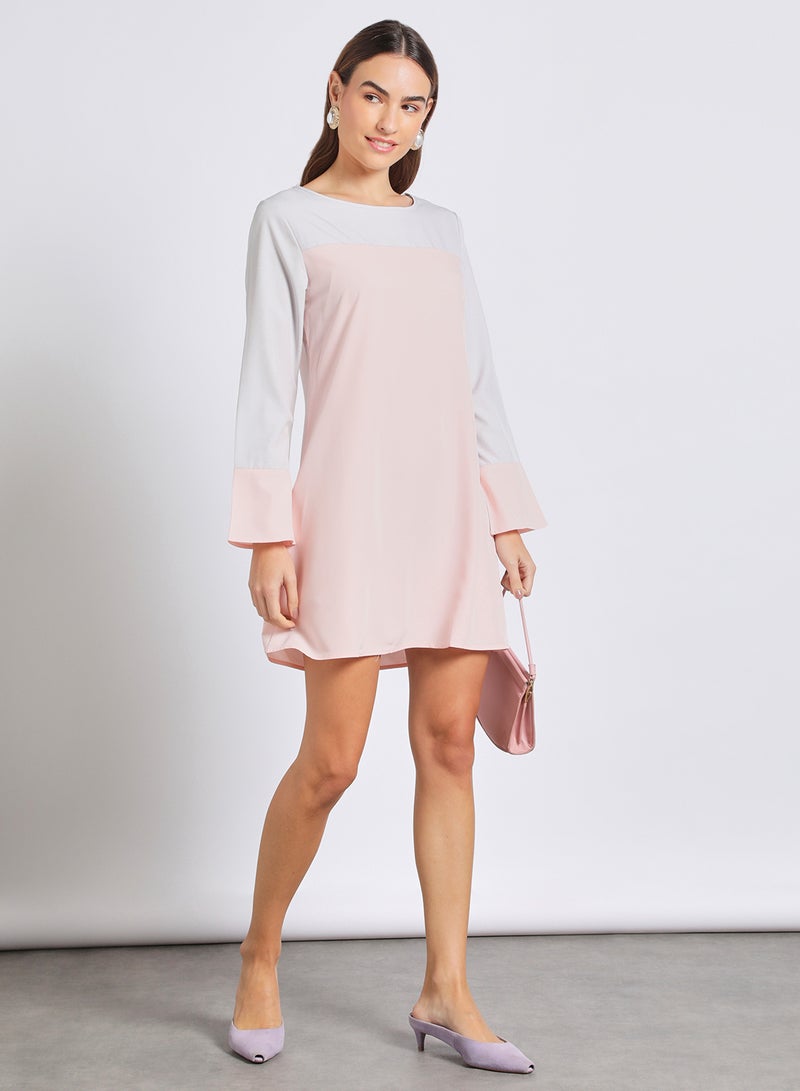 Aila Women'S Casual Mini Long Sleeve Contrast Dress Pink/Grey - Image 2