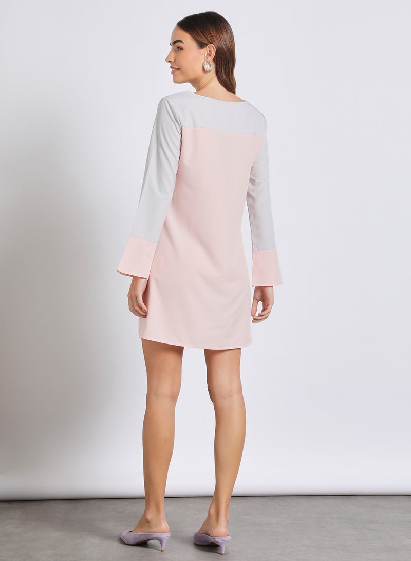 Aila Women'S Casual Mini Long Sleeve Contrast Dress Pink/Grey - Image 3