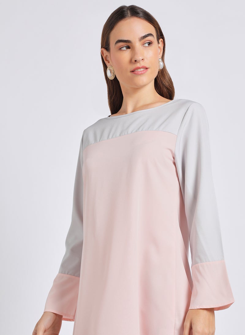 Aila Women'S Casual Mini Long Sleeve Contrast Dress Pink/Grey - Image 4