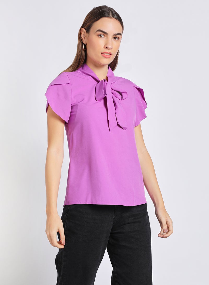 Aila Women'S Casual Short Sleeve Solid Blouse Lilac Purple  - Image 1