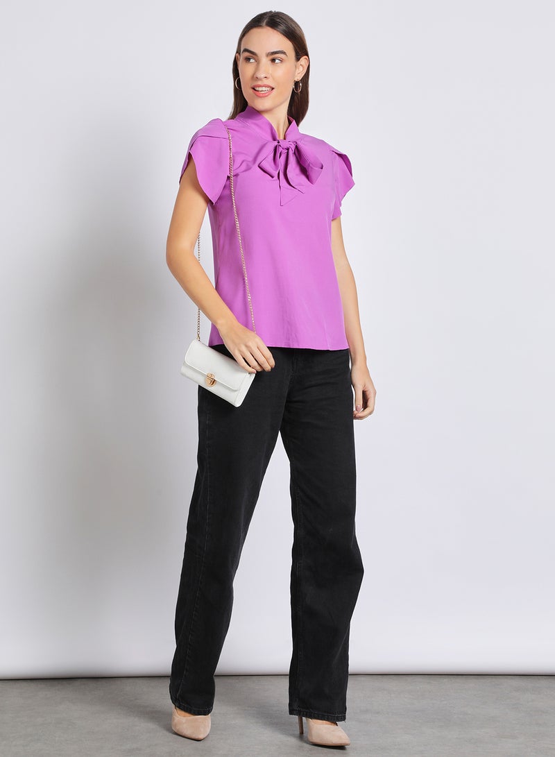 Aila Women'S Casual Short Sleeve Solid Blouse Lilac Purple  - Image 2
