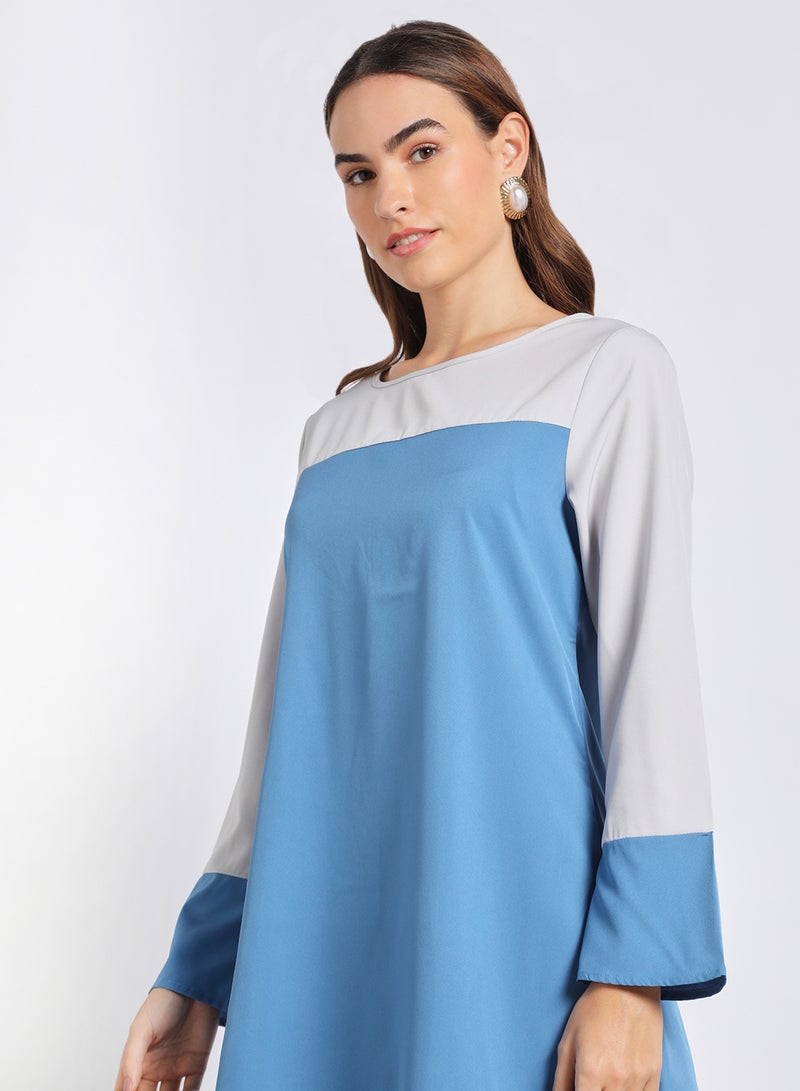 Aila Women'S Casual Mini Long Sleeve Contrast Dress Blue/White - Image 4