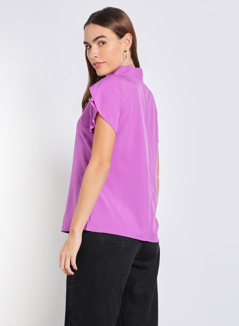 Aila Women'S Casual Short Sleeve Solid Blouse Lilac Purple  - Image 3
