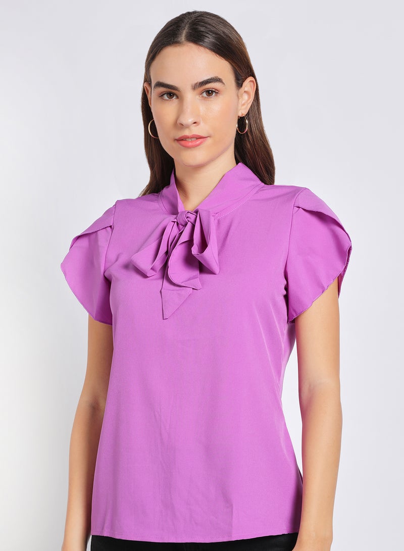 Aila Women'S Casual Short Sleeve Solid Blouse Lilac Purple  - Image 4