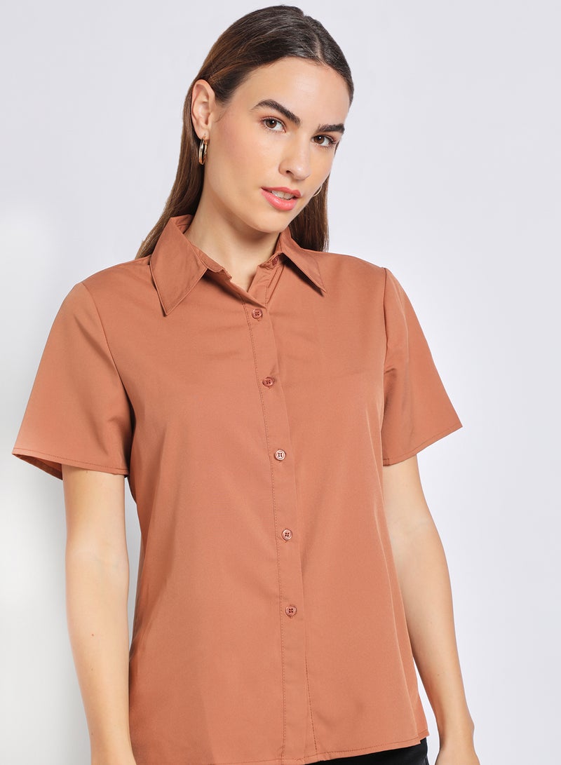 Aila Women'S Casual Short Sleeve Solid Blouse Brown  - Image 4