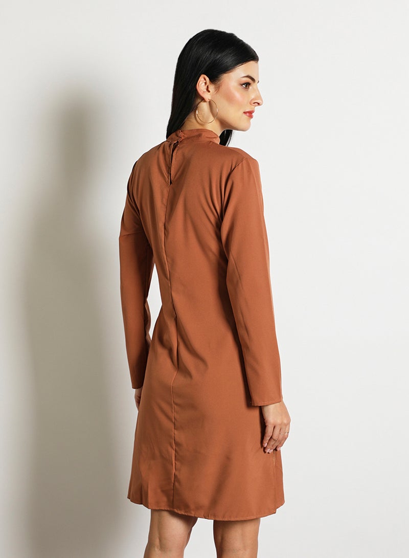 Aila Women'S Casual Midi Long Sleeve  Solid Dress Brown  - Image 3