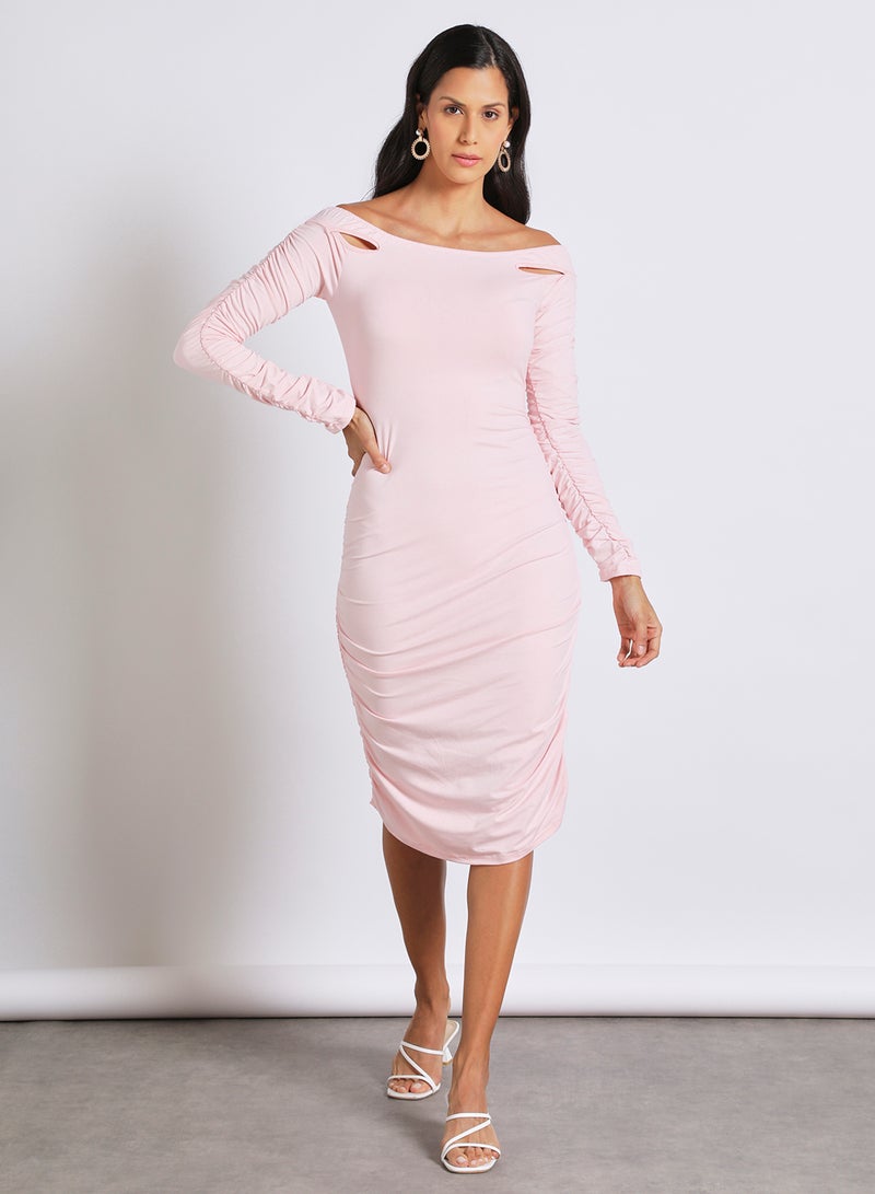 Aila - Party Wrap Long Sleeve Cold Shoulder Knee Length Dress 137 Pink - Image 1