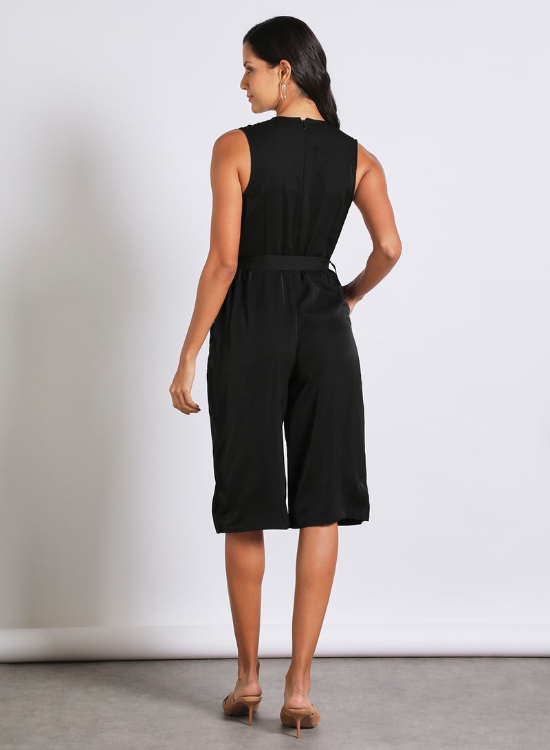 Aila - Women's Sleeveless Tailored Wrap Jumpsuit With Waist Tie And Back Zipper Black - Image 1