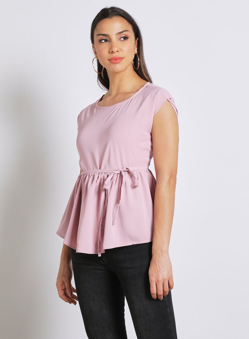 Aila Women's Cap Sleeves Blouse With Tie Up Details At The Waist Lilac  - Image 1