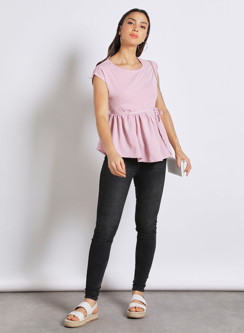Aila Women's Cap Sleeves Blouse With Tie Up Details At The Waist Lilac  - Image 2