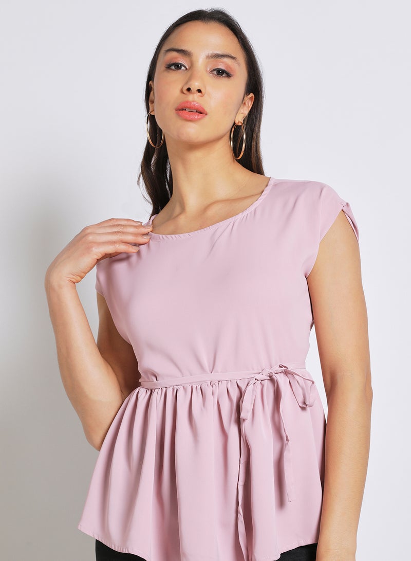 Aila Women's Cap Sleeves Blouse With Tie Up Details At The Waist Lilac  - Image 4