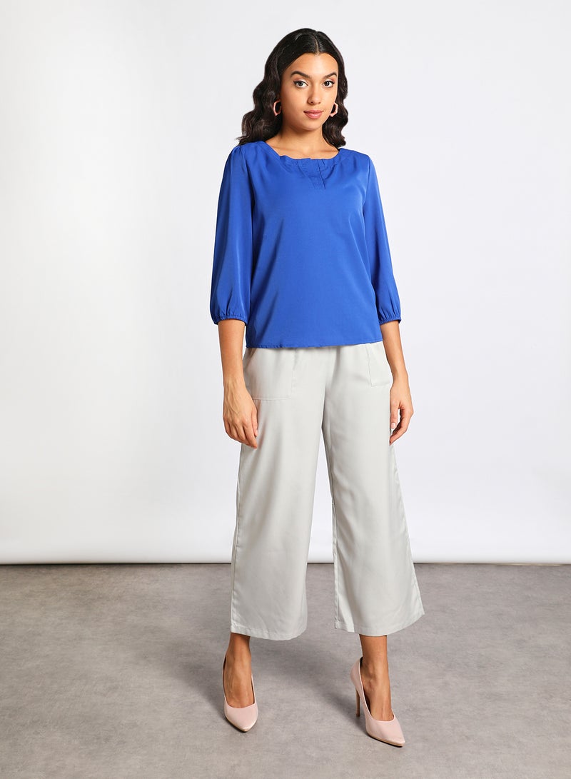 Aila Women's Round Neck Three Quarter Sleeves Blouse Navy  - Image 2