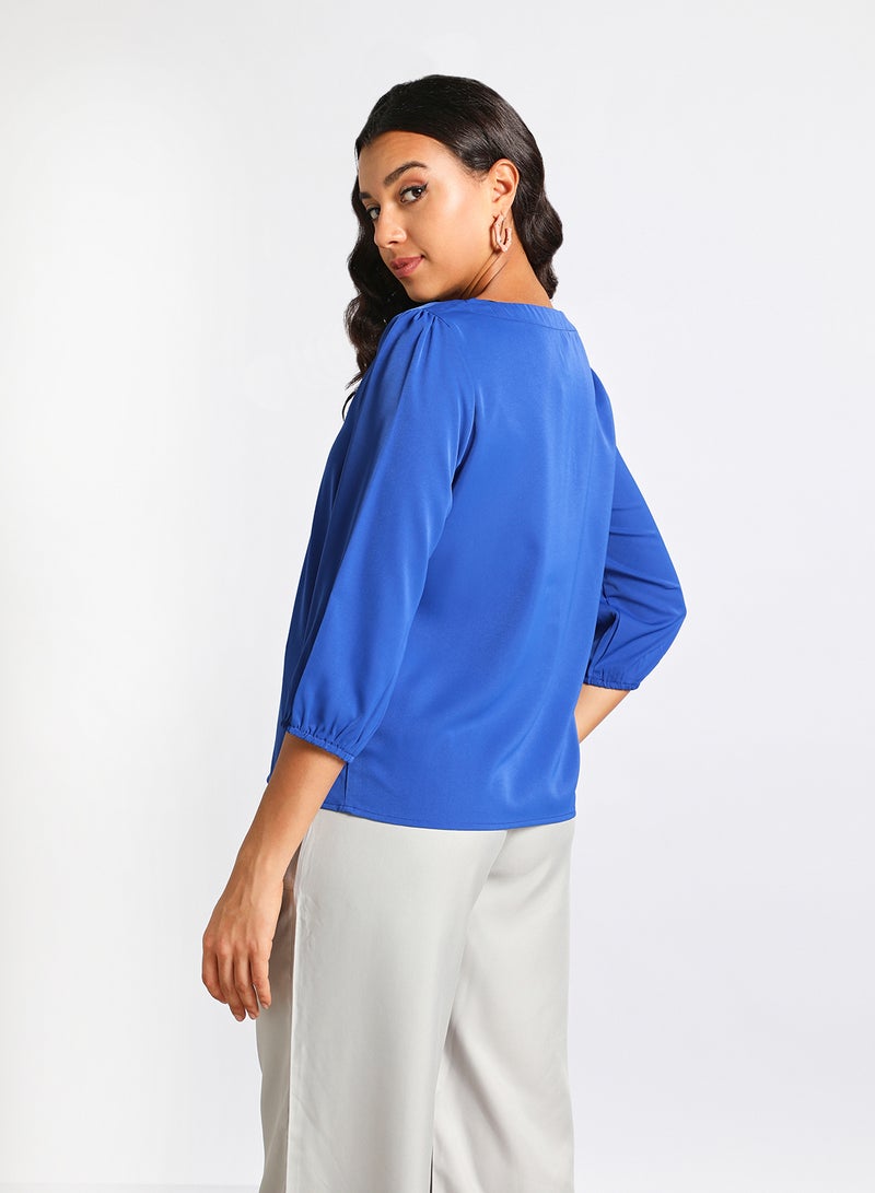 Aila Women's Round Neck Three Quarter Sleeves Blouse Navy  - Image 3