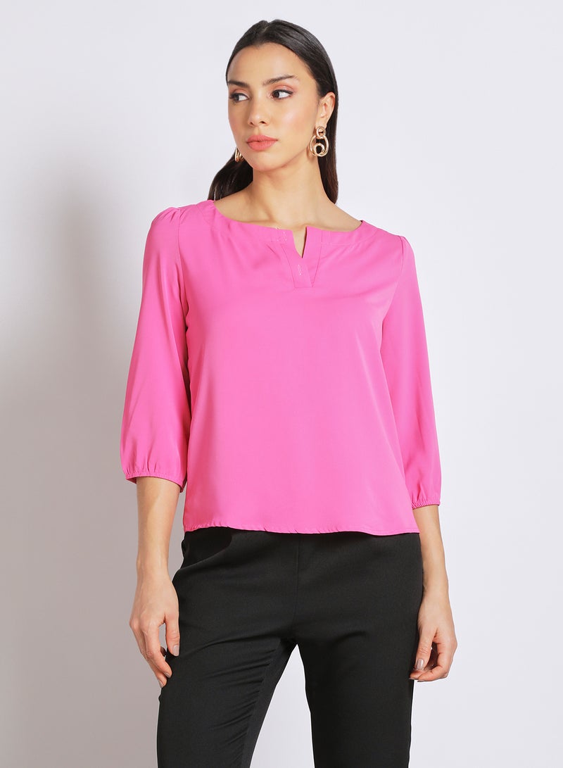 Aila - Women's Round Neck Three Quarter Sleeves Blouse Rose - Image 1