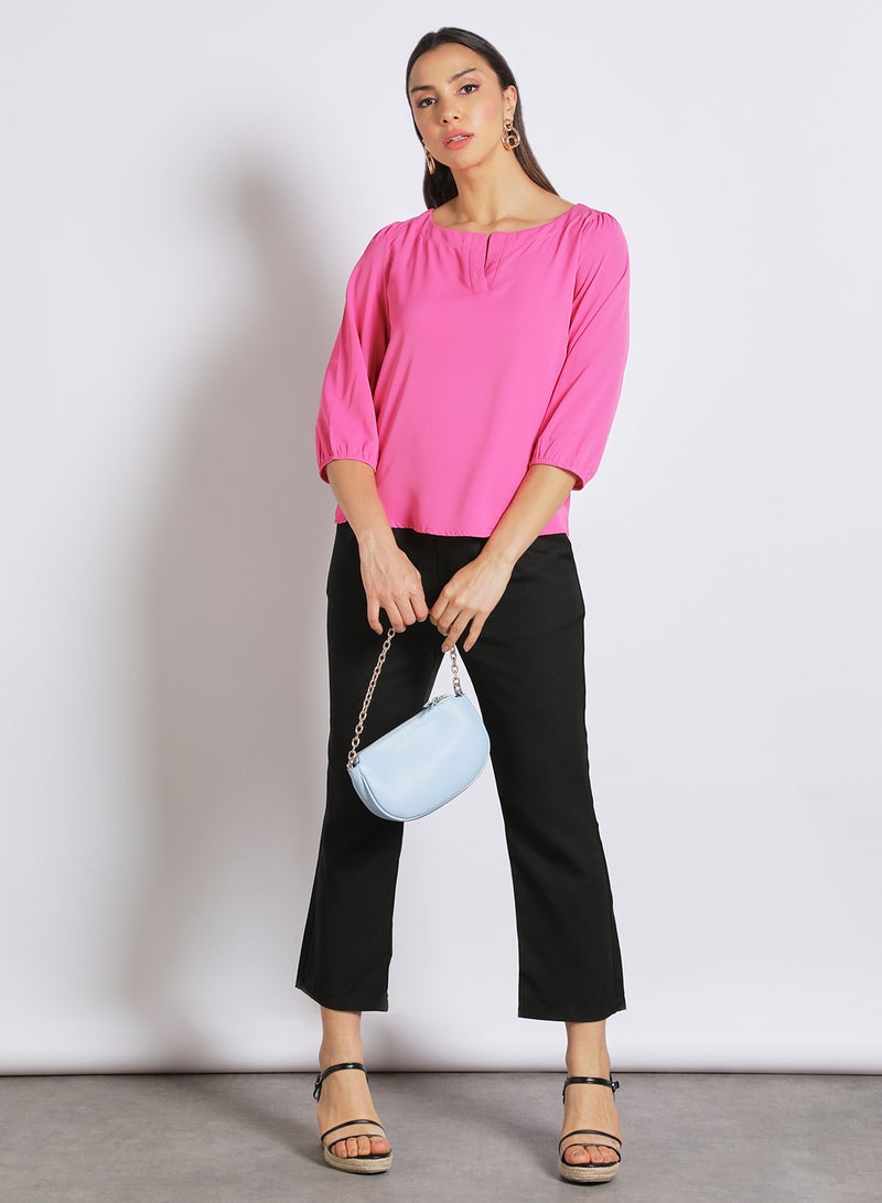 Aila - Women's Round Neck Three Quarter Sleeves Blouse Rose - Image 1