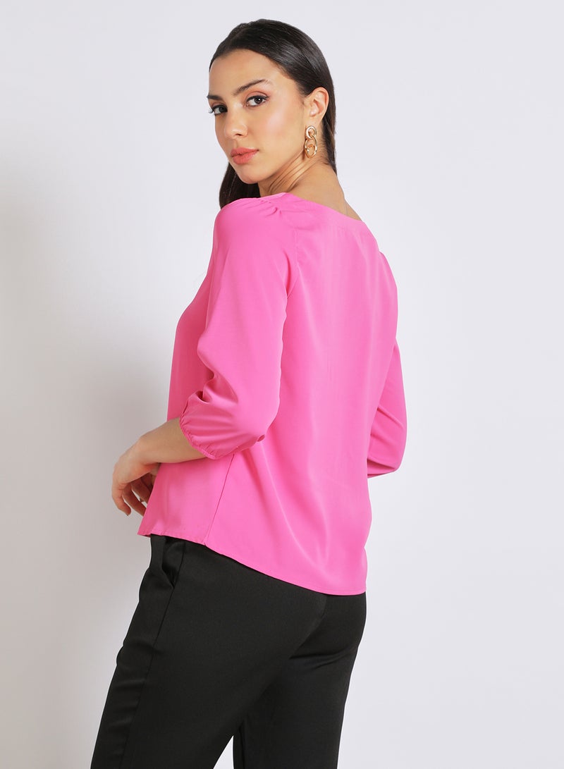 Aila - Women's Round Neck Three Quarter Sleeves Blouse Rose - Image 1