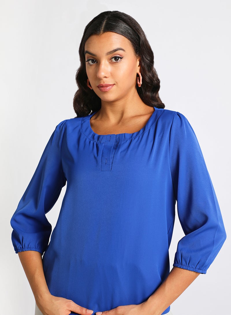 Aila Women's Round Neck Three Quarter Sleeves Blouse Navy  - Image 4