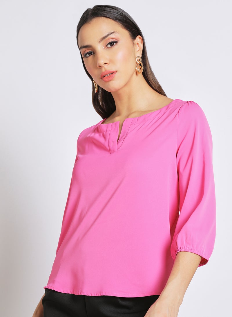 Aila - Women's Round Neck Three Quarter Sleeves Blouse Rose - Image 1