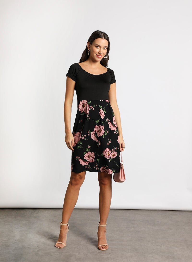 Aila - Casual Floral Printed A Line Flare Midi Dress Multicolour - Image 1