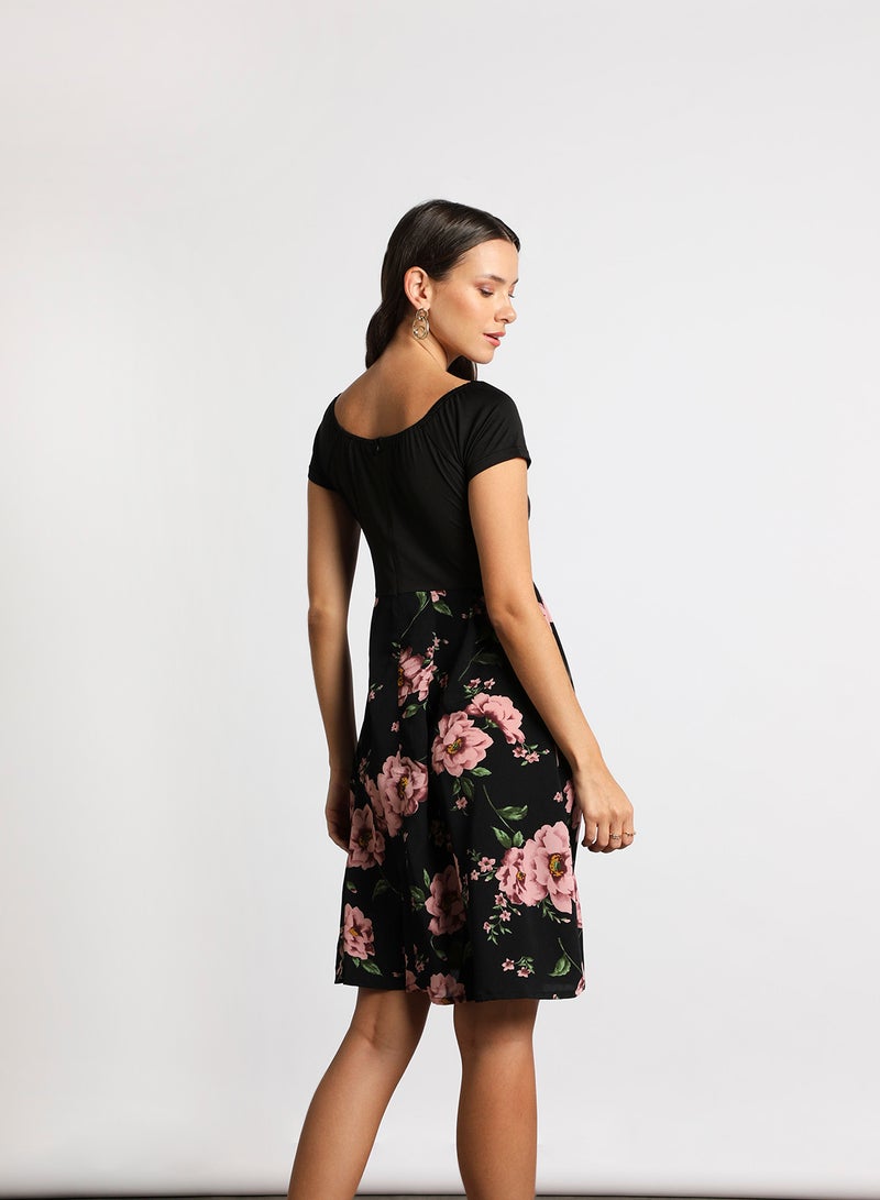 Aila - Casual Floral Printed A Line Flare Midi Dress Multicolour - Image 1