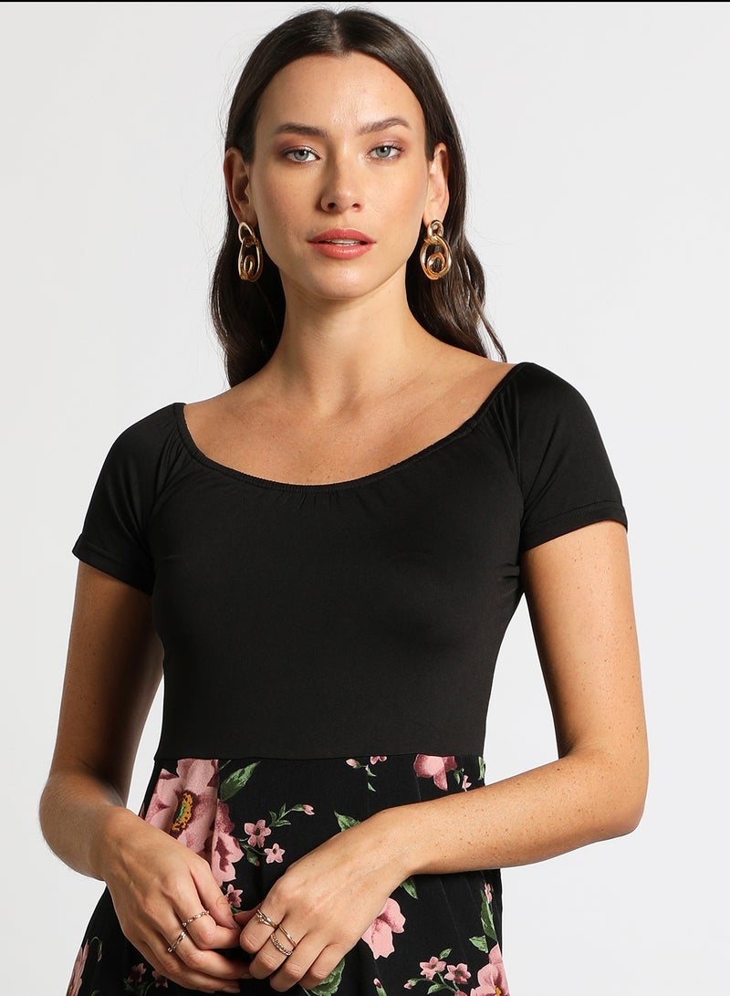 Aila - Casual Floral Printed A Line Flare Midi Dress Multicolour - Image 1
