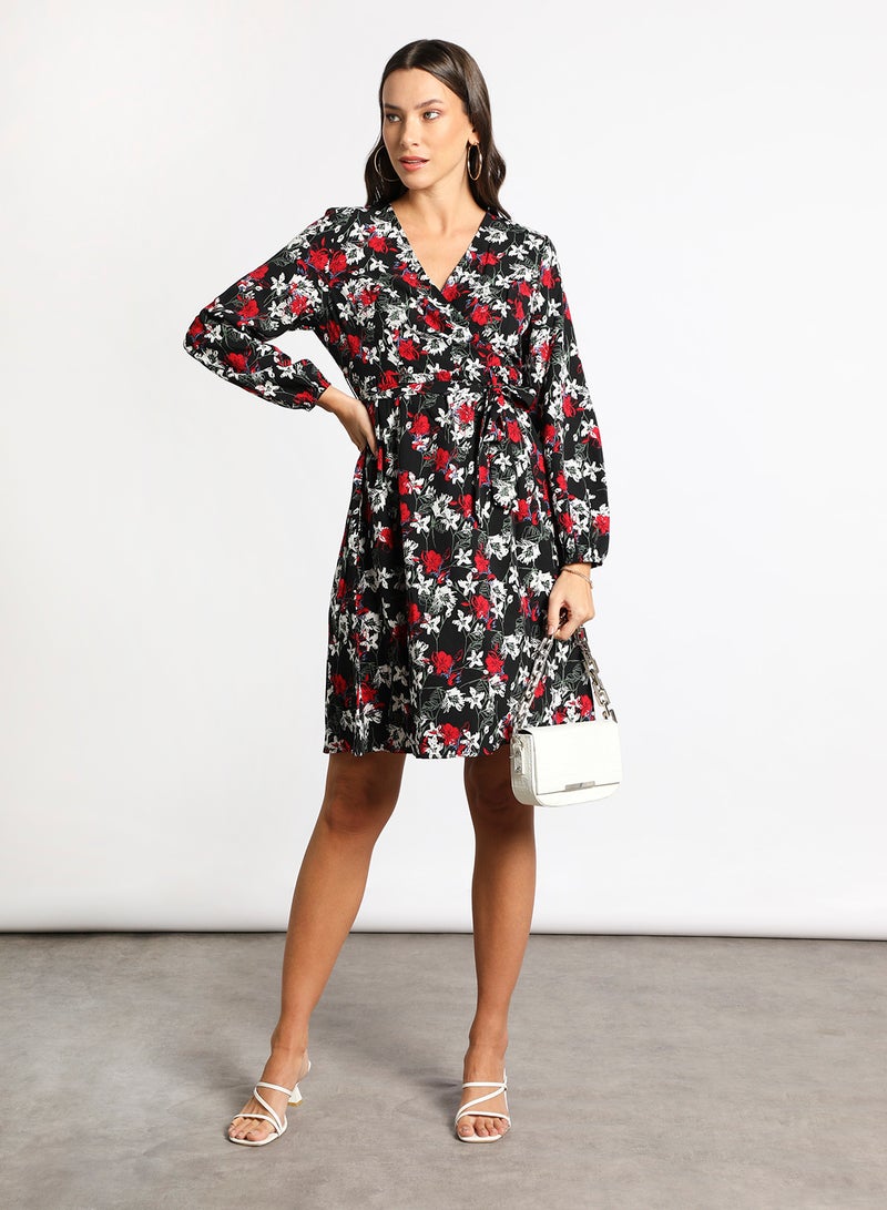 Aila - Women's Casual V-Neck Floral Print Long Sleeve Maxi Dress 1-Blackprint - Image 1