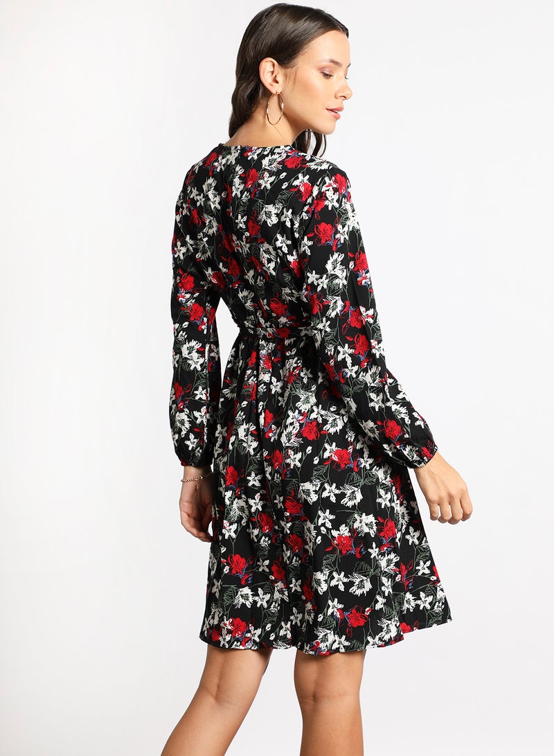 Aila - Women's Casual V-Neck Floral Print Long Sleeve Maxi Dress 1-Blackprint - Image 1