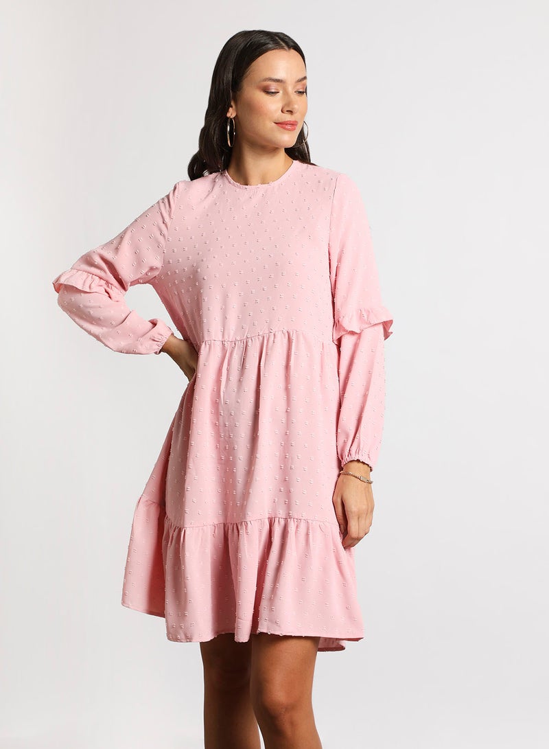 Aila - Women's Casual Round Neck Short Sleeve Maxi Dress Pink - Image 1