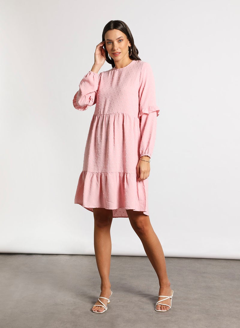 Aila - Women's Casual Round Neck Short Sleeve Maxi Dress Pink - Image 1