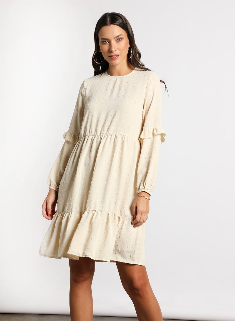 Aila - Women's Casual Round Neck Short Sleeve Maxi Dress 3-Ivory - Image 1