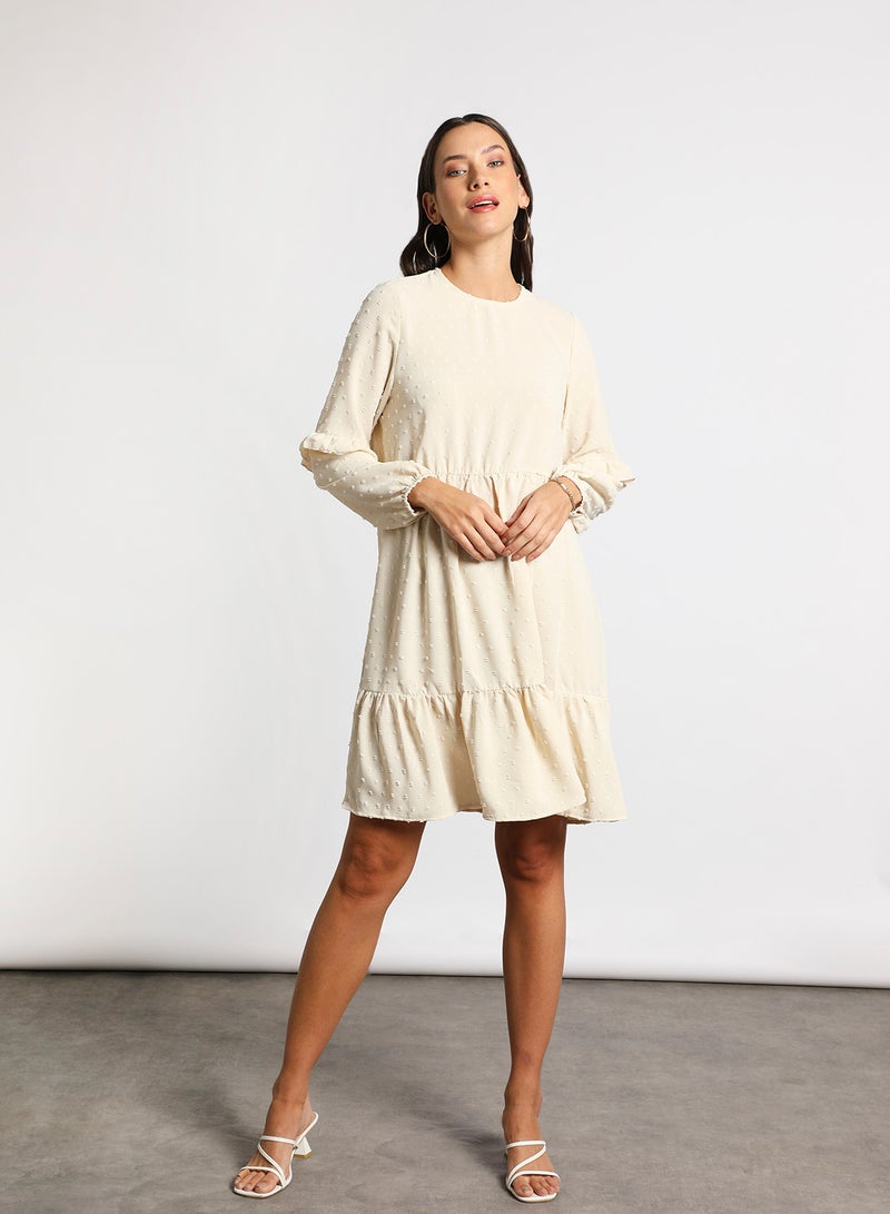 Aila - Women's Casual Round Neck Short Sleeve Maxi Dress 3-Ivory - Image 1